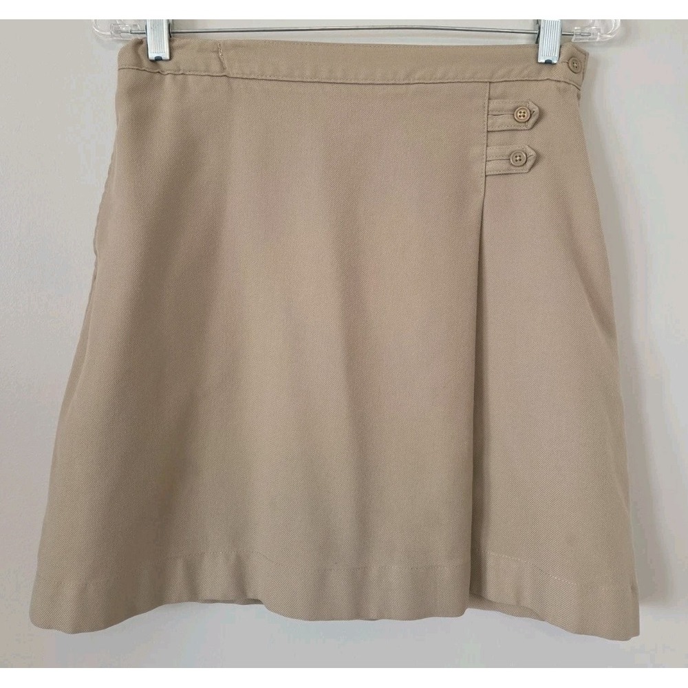 LANDS END Khaki Tan School Uniform Skirt Adjustable Waist Girls Size 16